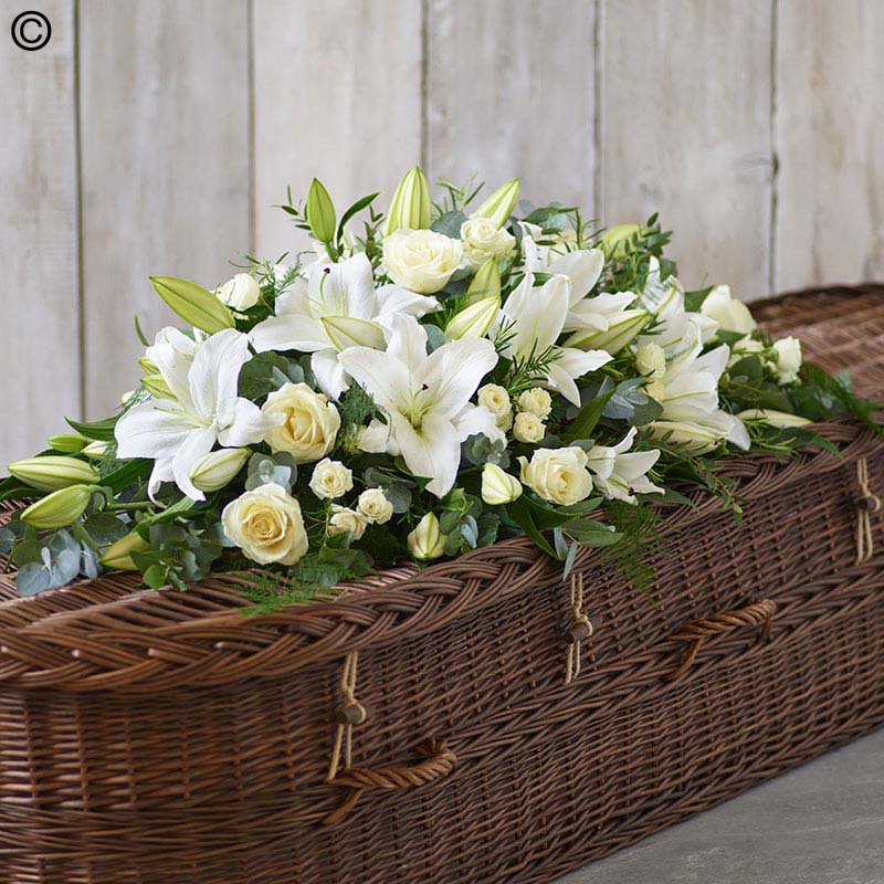 White lily and White Rose Casket Spray