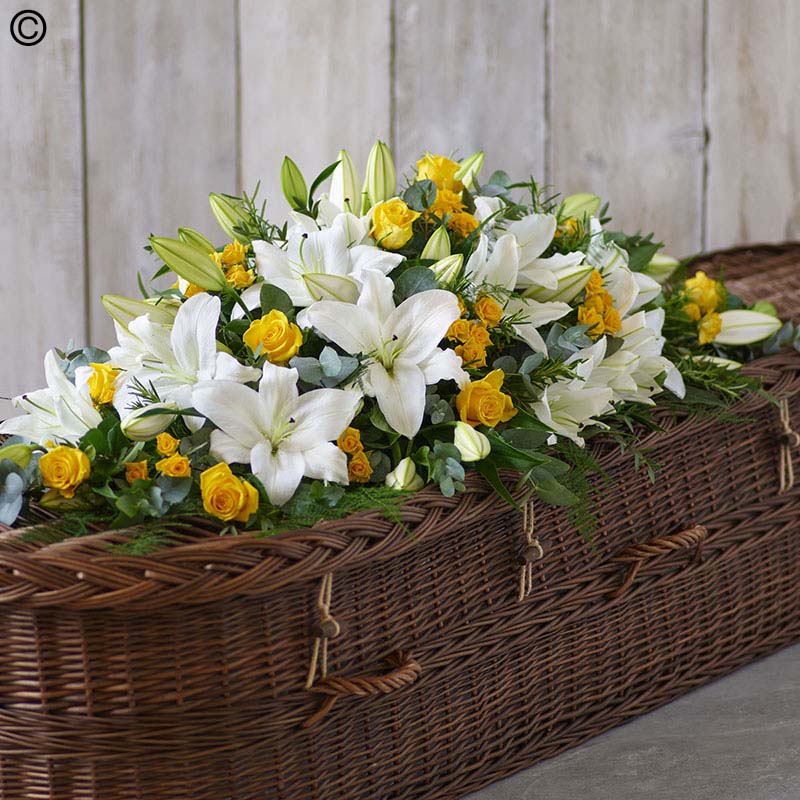 White Lily and Yellow Rose Casket Spray